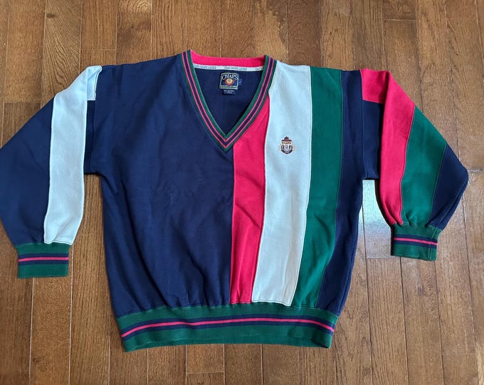 Vintage Chaps Ralph Lauren Colorblock V-Neck Sweatshirt Mens Large