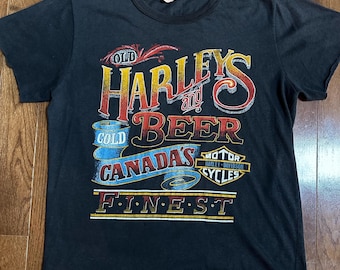 1980s Old Harley and Cold Beer Canada's Finest Harley Davidson Tee