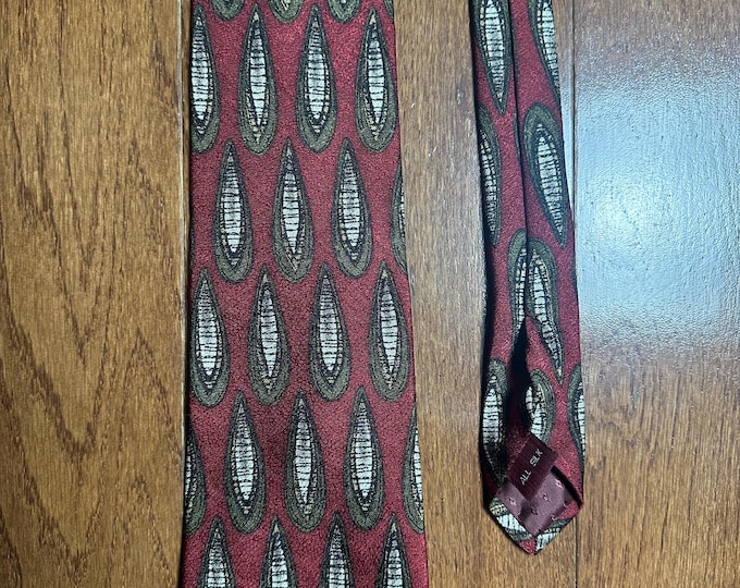 Vintage Michael Jacobs Collection All Silk Burgundy Abstract Pattern Necktie