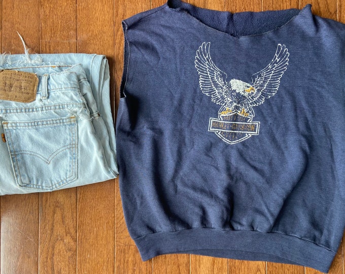 1980's Harley Davidson Thrashed Eagle Sleeveless Pullover