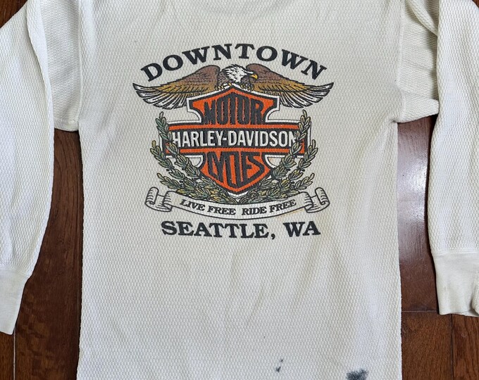 Vintage 80s Harley Davidson Thermal Shirt Seattle WA