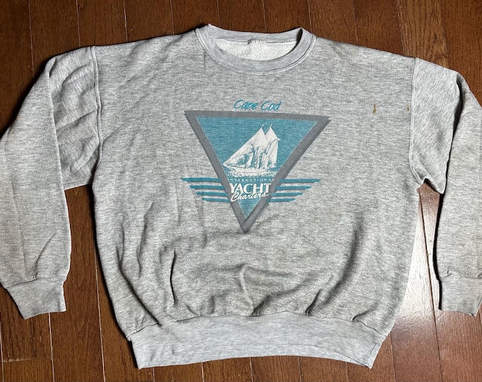 Vintage 80s Cape Cod Sweatshirt Yacht Charter Gray Thrashed Crewneck