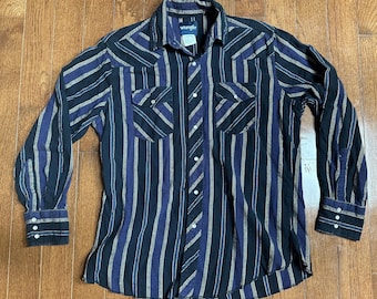 Vintage Wrangler Pearl Snap Western Shirt Large 100% Cotton Striped Ranchwear
