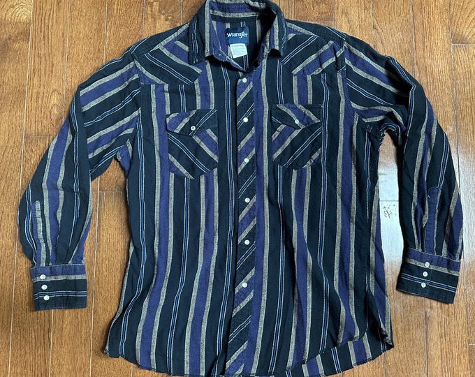 Vintage Wrangler Pearl Snap Western Shirt Large 100% Cotton Striped Ranchwear