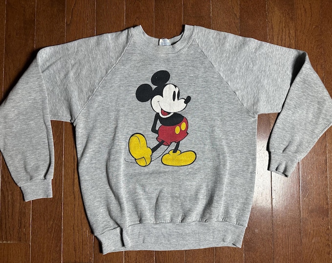 Vintage 1980s Mickey Mouse Sweatshirt Large Disney Made in USA Raglan Crewneck