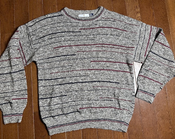 Vintage 90s Bill Blass Sweater Large Made in USA 100% Cotton Marled Grandpa Sweater Oversized Knit