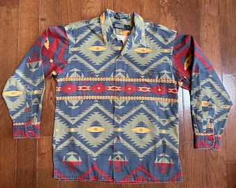 Vintage Polo Ralph Lauren Southwestern Aztec Canvas Shirt Green Tag Large