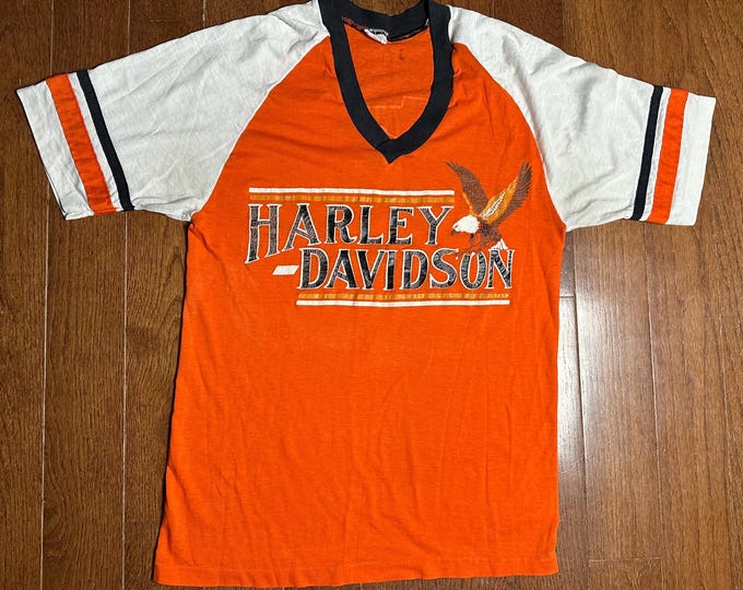 70s Vintage Harley Davidson Phil Peterson Miami Florida Raglan T Shirt Eagle Single Stitch USA Biker Tee