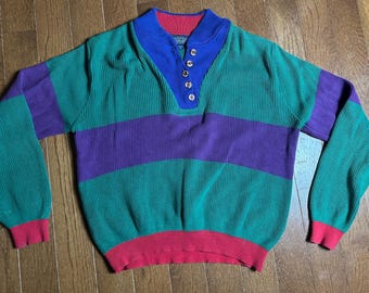 Vintage Lands' End Colorblock Cotton Sweater