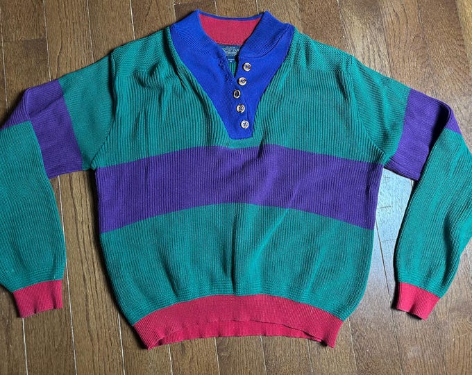 Vintage Lands' End Colorblock Cotton Sweater