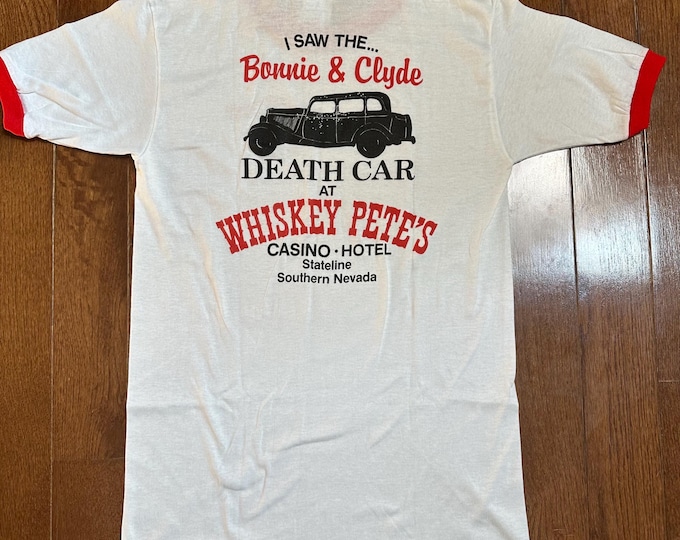 Vintage Whiskey Pete’s Ringer Tee - Bonnie & Clyde Death Car Graphic Tee