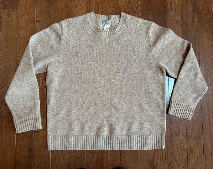 Vintage 1990s L.L. Bean Shetland Wool Sweater Mens Large Cream Knit