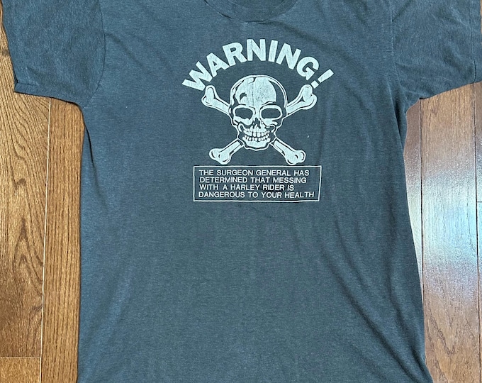 1980s WARNING Harley Davidson Tee