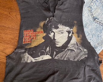 1984 Bruce Spingsteen and the E Street Band Thrashed Crop Top