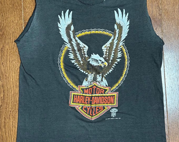 Vintage 1983 Harley-Davidson Eagle Tank Top Thrashed Biker T-Shirt