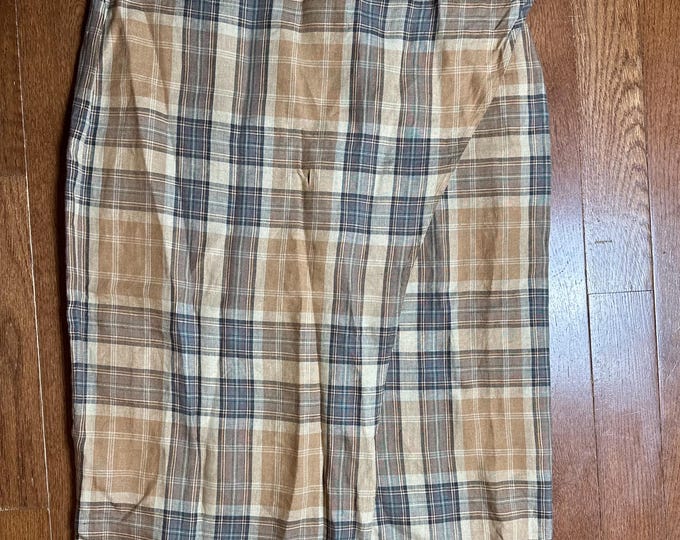 Vintage Lauren Ralph Lauren Linen Plaid Wrap Skirt