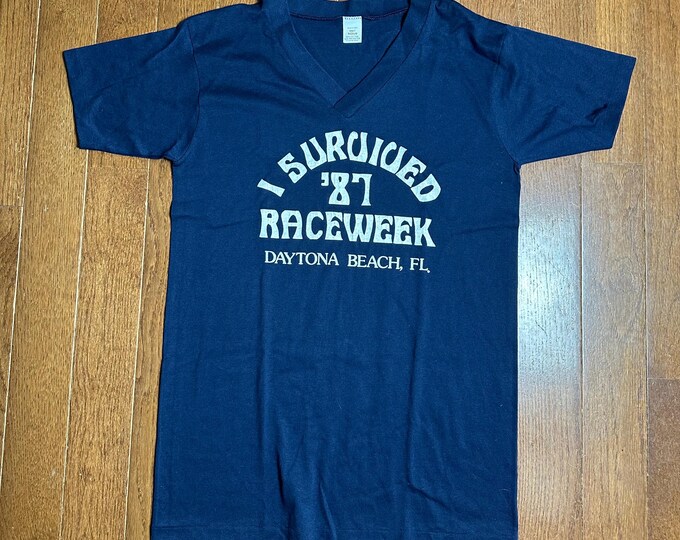 Vintage 1987 "I Survived '87 Raceweek" Daytona Beach, Florida V-Neck T-Shirt
