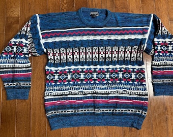 Vintage Coogi Style Heavyweight Knit Sweater XL Peter England Ramie Cotton