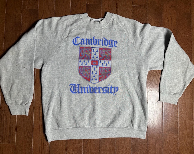 Vintage Cambridge University Sweatshirt Large Screen Stars Raglan Made in USA Collegiate Crewneck