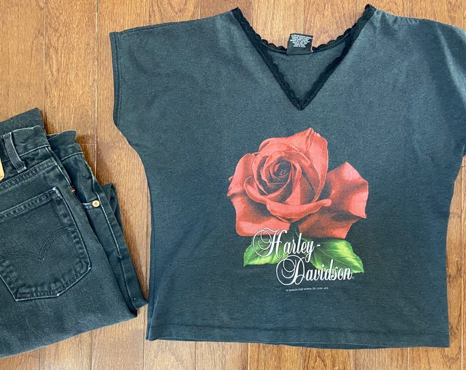 1991 3D Emblem Harley Davidson V-Neck T-shirt