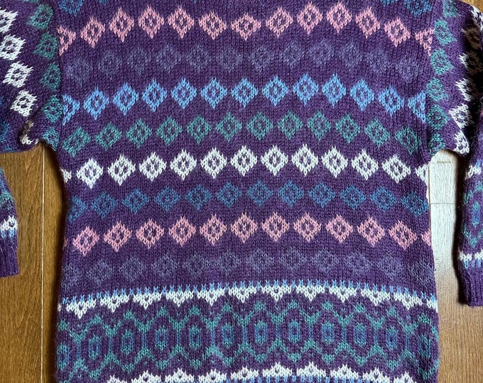 Northern Isles Mohair Sweater Large Purple Fair Isle Geometric Knit Pullover