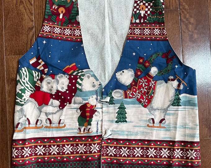 Vintage 90s Handmade Ice Skating Bear Christmas Vest