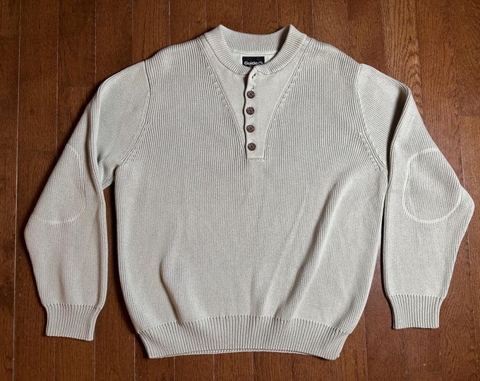 Guide Series Heavy Cotton Knit Sweater XL Cream Henley Outdoor Lodge Pullover