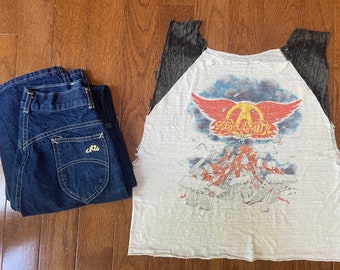 1982 Thrashed Rock in a Hard Place Aerosmith Cut Up Raglan
