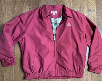 Vintage Burgundy Harrington Jacket XL Plaid Lined Lightweight Zip Jacket