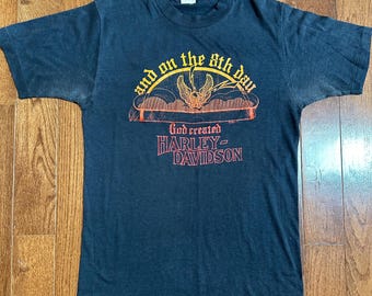 1970s And on the 8th day god created Harley-Davidson Tee