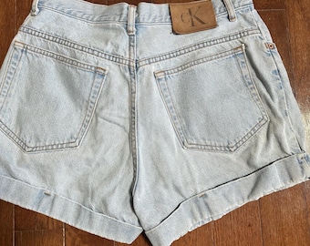 Vintage 90s Calvin Klein Denim Shorts Light Wash Rolled Hem Made in USA