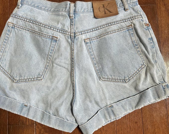 Vintage 90s Calvin Klein Denim Shorts Light Wash Rolled Hem Made in USA