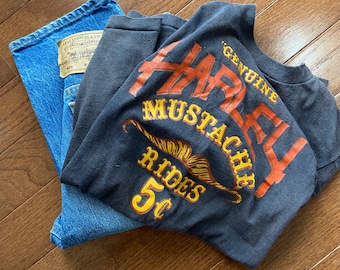 1970s Harley Mustache Rides Tee