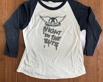 Vintage 70s Aerosmith Raglan T Shirt Night In The Ruts Band Tee