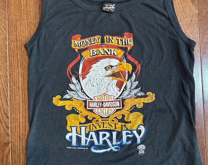 Vintage 1985 Harley Davidson Tank Top Mens Medium - Money in the Bank Eagle Graphic 80s Biker Tank