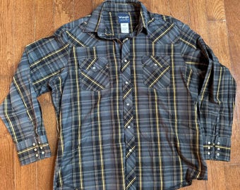 Vintage Wrangler Western Pearl Snap Plaid Shirt XL Lightweight Cowboy Ranchwear