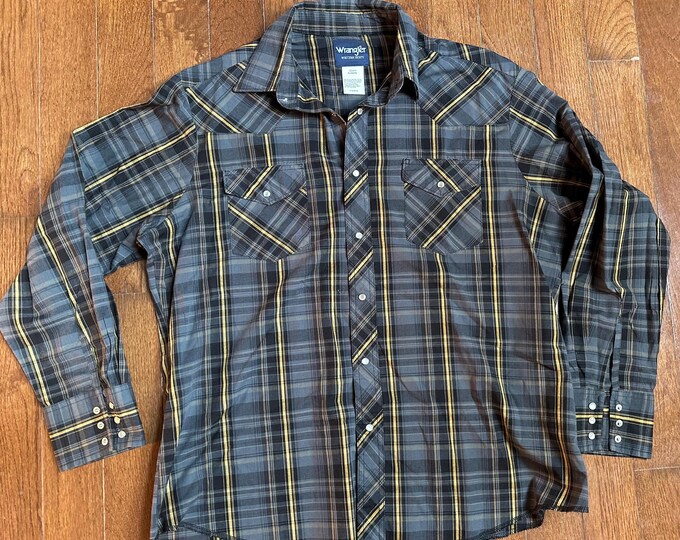 Vintage Wrangler Western Pearl Snap Plaid Shirt XL Lightweight Cowboy Ranchwear