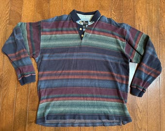 Vintage 1990s Structure Striped Rugby Shirt Mens Large