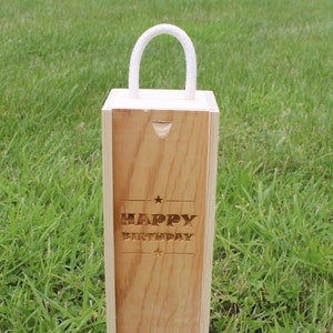 Happy Birthday (Stars) - Single Wooden Wine Box (With Gift Tag), Present, Birthday, Wine Box, Pine, Rope Handle