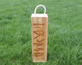 Grazie! Scatola di vino singola in legno personalizzata (con etichetta regalo), presente, wine box, apprezzamento