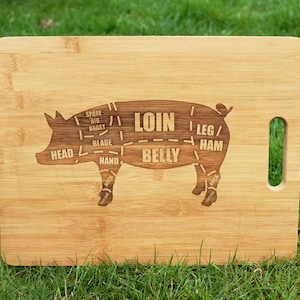 Personalised Pork Cuts Bamboo Chopping Board: Engraved Butcher Diagram