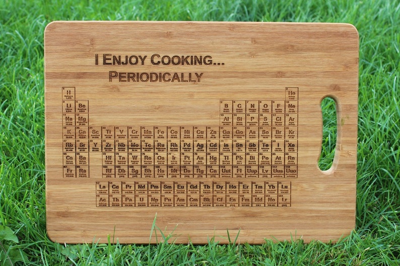 Periodic Table of Elements I Enjoy Cooking Periodically Personalised Chopping Board with gift tag chemistry science, teacher, Cutting image 1