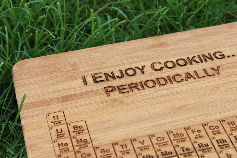 Periodic Table of Elements I Enjoy Cooking Periodically Personalised Chopping Board with gift tag chemistry science, teacher, Cutting image 2