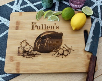 Gin & Tonic Cocktail Board personalizzato (+Gift Tag), G and T Drinks Board, Gin Lovers Present, Barware, Engraved Bamboo Chopping Board.