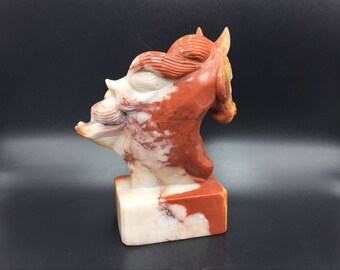 ヴィンテージ 馬の彫刻 リアルな馬の胸像 瑪瑙石彫刻 馬の頭の彫刻