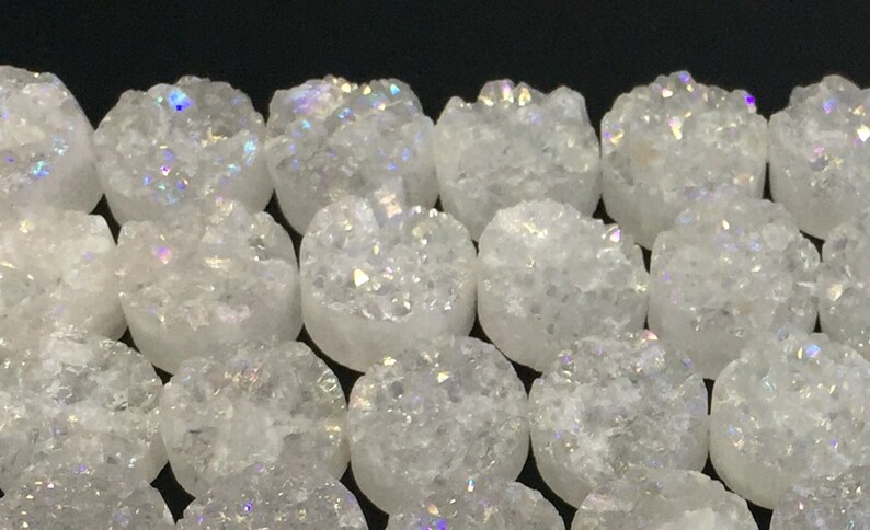 20pcs White AB Druzy Cabochon Beads 10mm Drilled Round Druzy Coin beads White Aura Druzy Agate Flat back druzy drusy strand