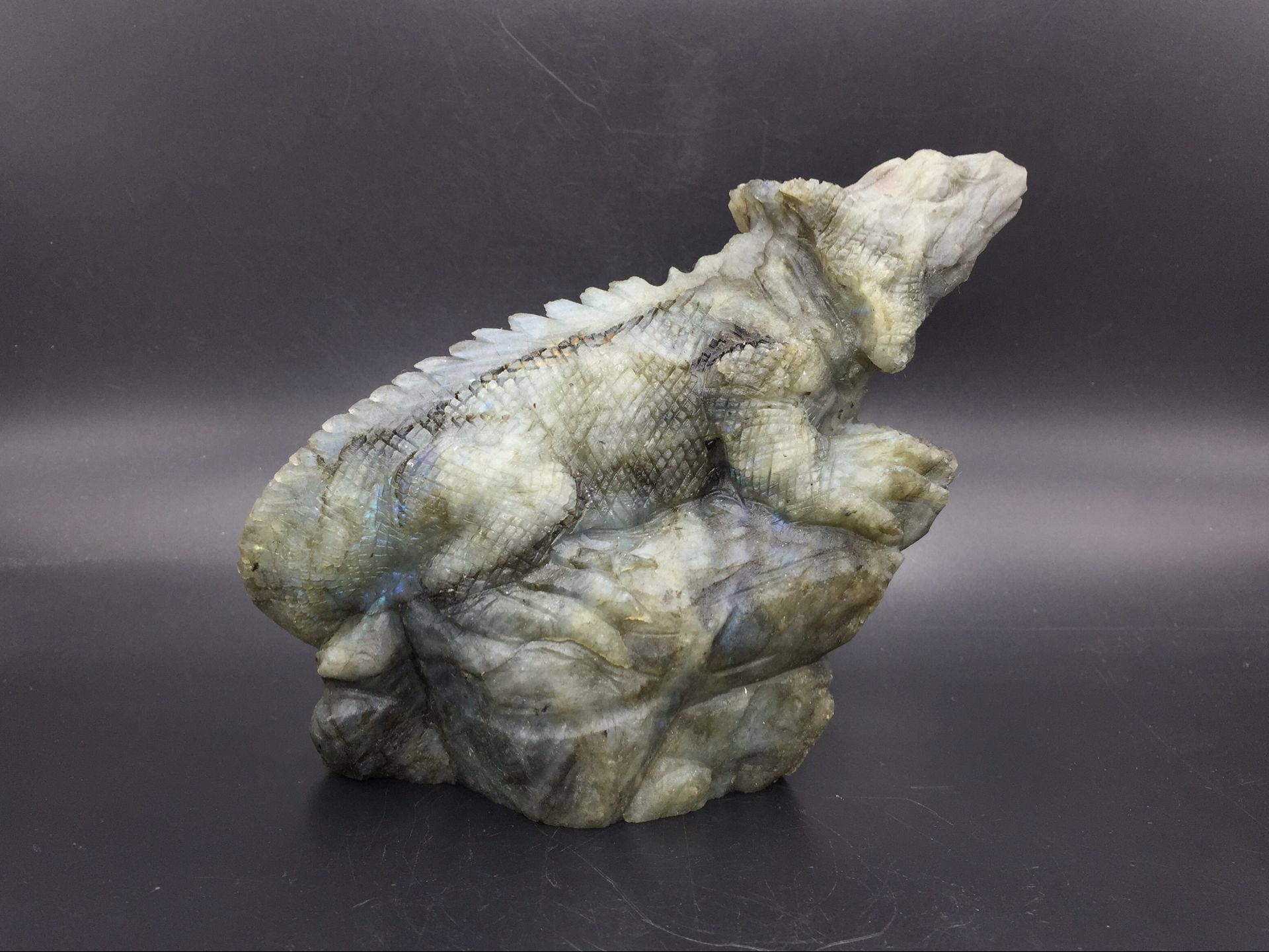 Labradorite Lizard Figurine Realistic Lizard on Deadwood - Etsy