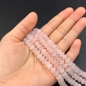 8x5mm Frosted Matte Rose Quartz Rondelle Beads Spacer Beads Natural Rose Quartz Crystal Rondelles Beading Jewelry Supplies 15.5"/Full Strand