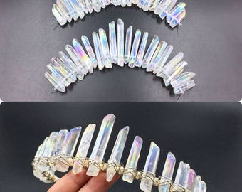 Make Your Crystal Tiara/Crown Aura Quartz Crystal Points Polished Quartz Point Beads Graduated Rainbow Crystal Spike Sticks 21pieces/Set