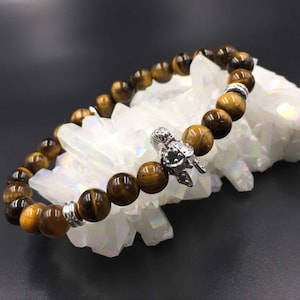 Tiger Eye Bracelet Beaded Bracelet Sparta Helmet Bracelet Unisex Men&#39;s Bracelet Warrior Bracelet Tiger Stone Gemstone Bracelet BR A-01
